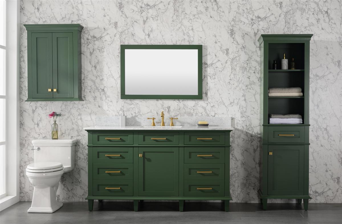 60" Haven Vanity with Single Sink and Carrara Marble Top in Vogue Green Finish