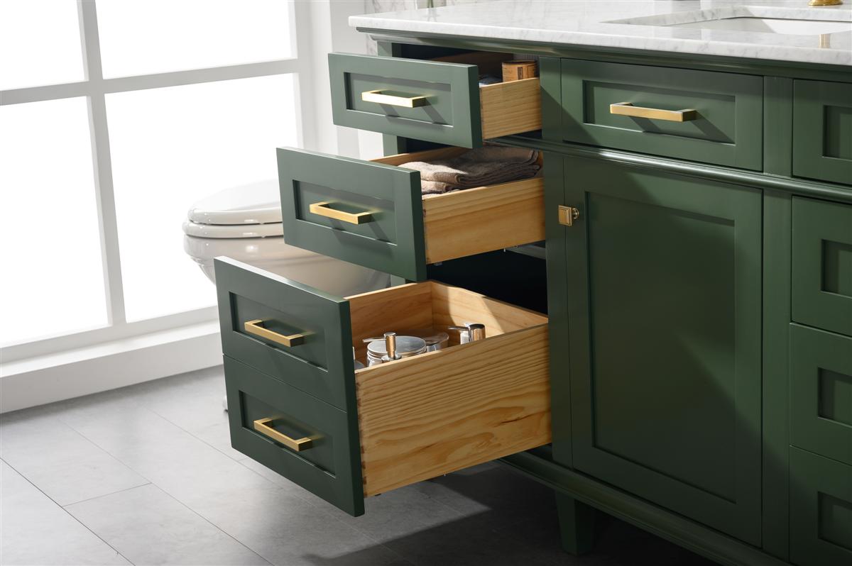 60" Haven Vanity with Single Sink and Carrara Marble Top in Vogue Green Finish