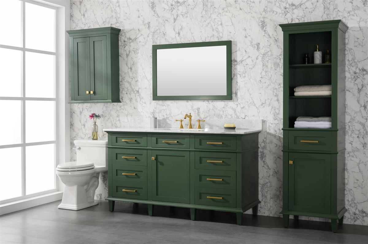 60" Haven Vanity with Single Sink and Carrara Marble Top in Vogue Green Finish