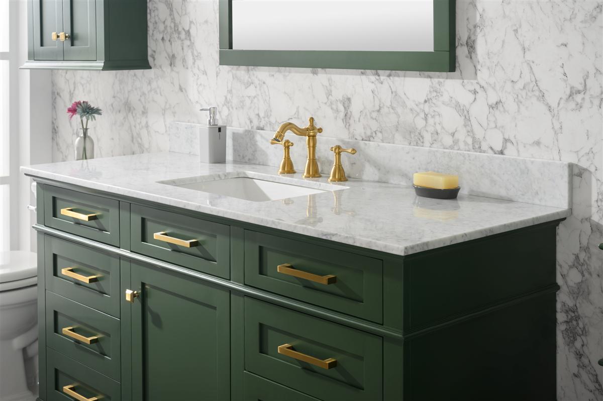 60" Haven Vanity with Single Sink and Carrara Marble Top in Vogue Green Finish