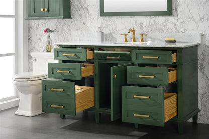 60" Haven Vanity with Single Sink and Carrara Marble Top in Vogue Green Finish