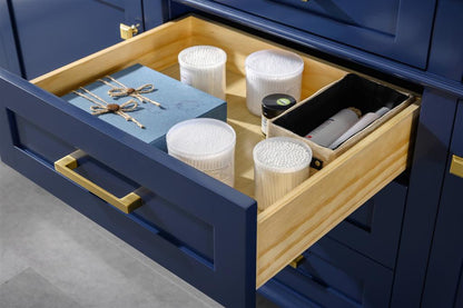 72" Haven Vanity with Double Sinks and Carrara Marble Top in Blue Finish