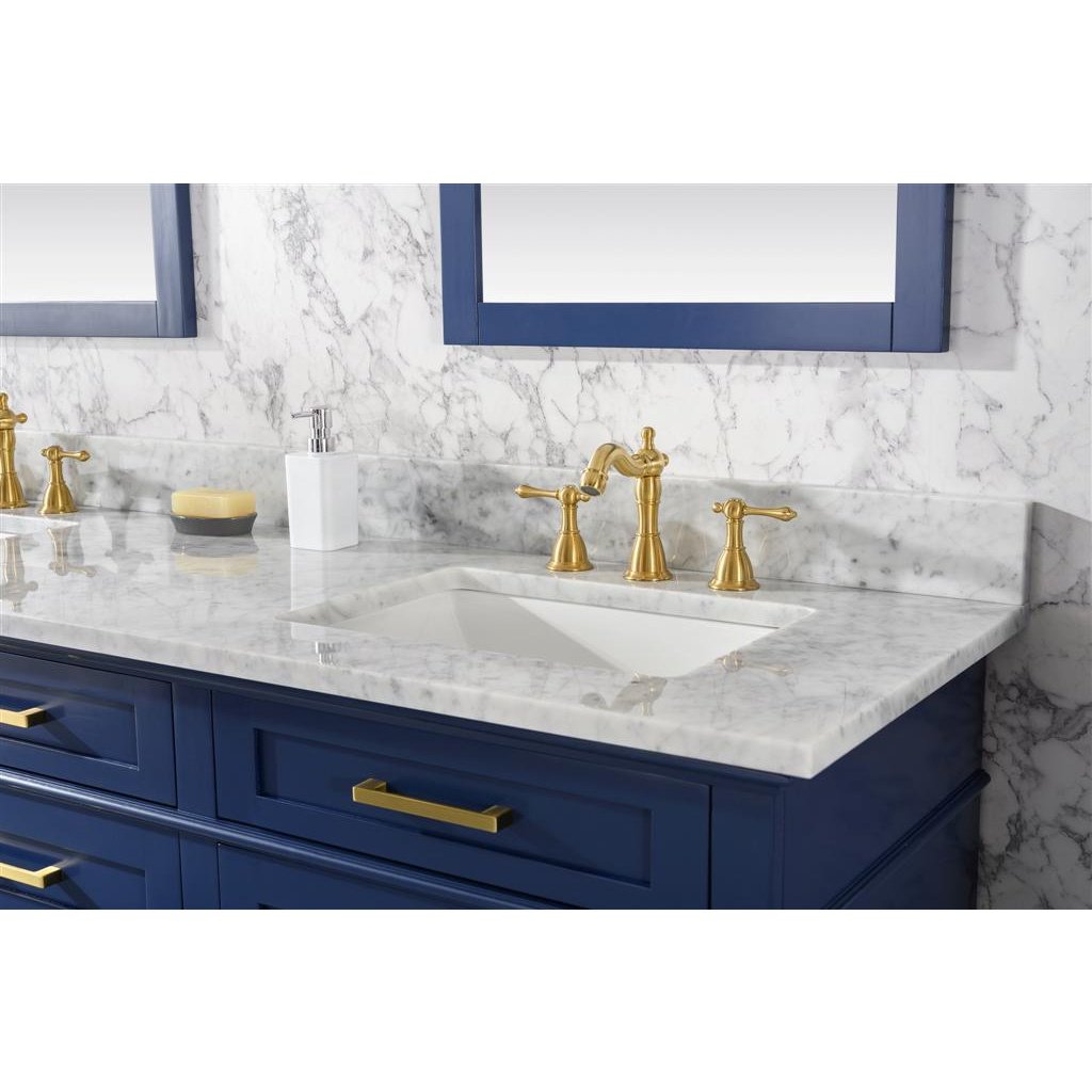 Legion Furniture 72" Blue Double Single Sink Vanity Cabinet With Carrara White Top WLF2272-B