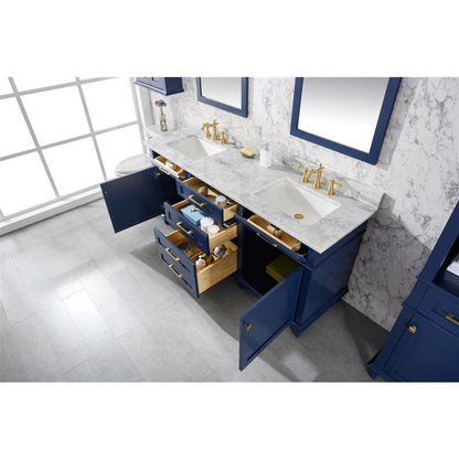 Legion Furniture 72" Blue Double Single Sink Vanity Cabinet With Carrara White Top WLF2272-B