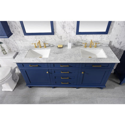 Legion Furniture 72" Blue Double Single Sink Vanity Cabinet With Carrara White Top WLF2272-B