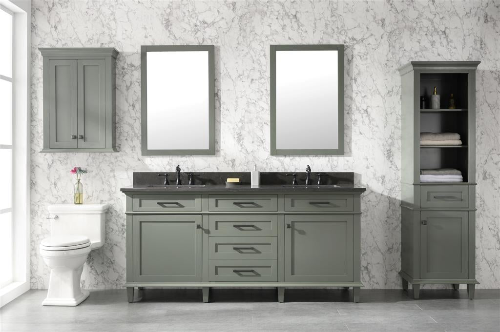 72" Haven Vanity with Double Sinks and Blue Limestone Top in Pewter Green Finish