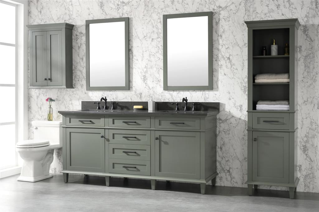 72" Haven Vanity with Double Sinks and Blue Limestone Top in Pewter Green Finish