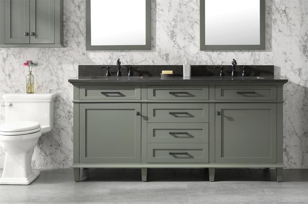 72" Haven Vanity with Double Sinks and Blue Limestone Top in Pewter Green Finish