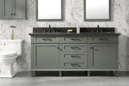 72" Haven Vanity with Double Sinks and Blue Limestone Top in Pewter Green Finish