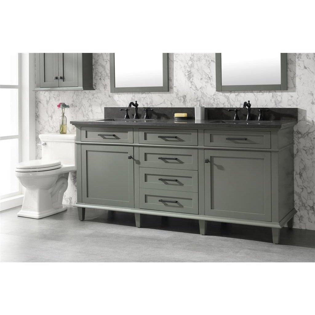 Legion Furniture 72" Pewter Green Double Single Sink Vanity Cabinet With Blue Lime Stone Top WLF2272-PG