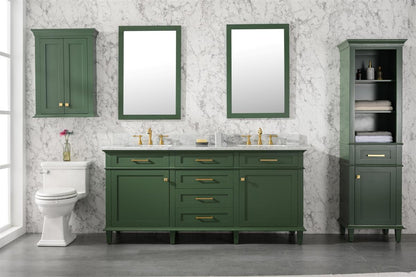 72" Haven Vanity with Double Sinks and Carrara Marble Top in Vogue Green Finish