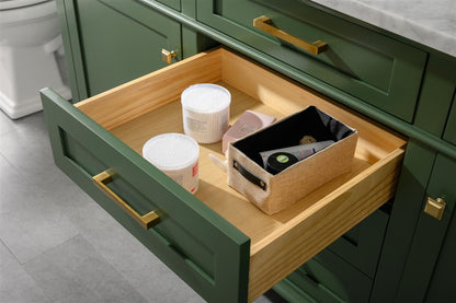 72" Haven Vanity with Double Sinks and Carrara Marble Top in Vogue Green Finish