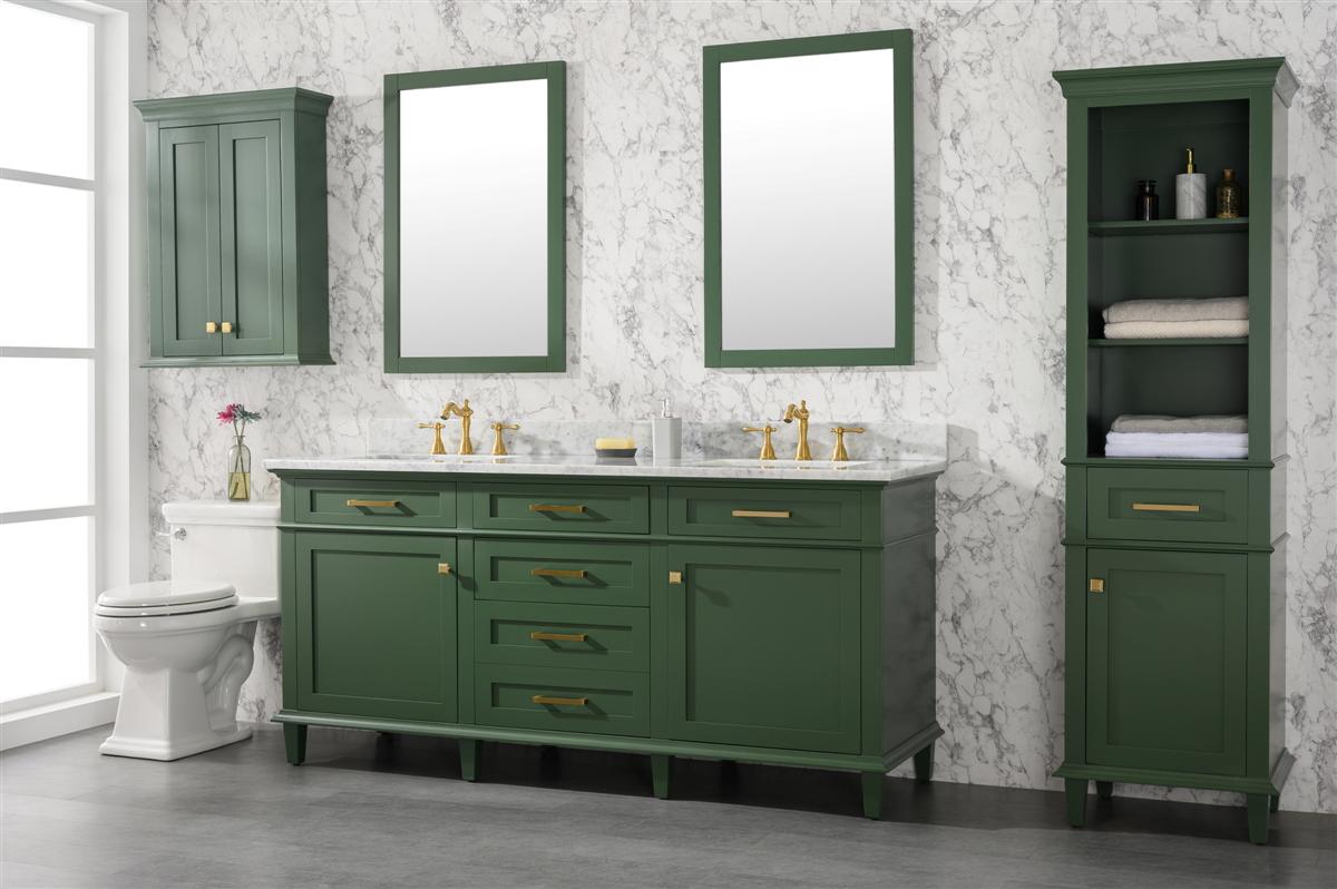 72" Haven Vanity with Double Sinks and Carrara Marble Top in Vogue Green Finish