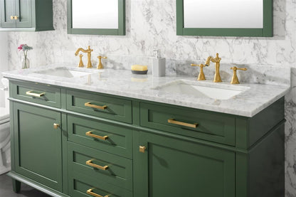 72" Haven Vanity with Double Sinks and Carrara Marble Top in Vogue Green Finish