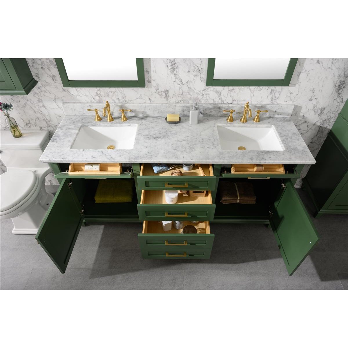 Legion Furniture 72" Vogue Green Double Single Sink Vanity Cabinet With Carrara White Top WLF2272-VG