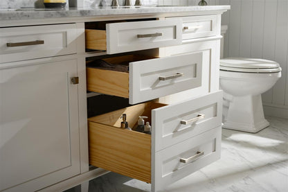 72" Haven Vanity with Double Sinks and Carrara Marble Top in White Finish