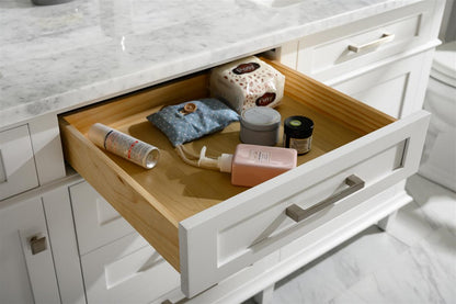 72" Haven Vanity with Double Sinks and Carrara Marble Top in White Finish