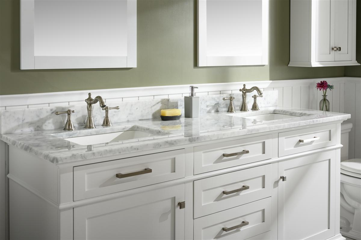 72" Haven Vanity with Double Sinks and Carrara Marble Top in White Finish