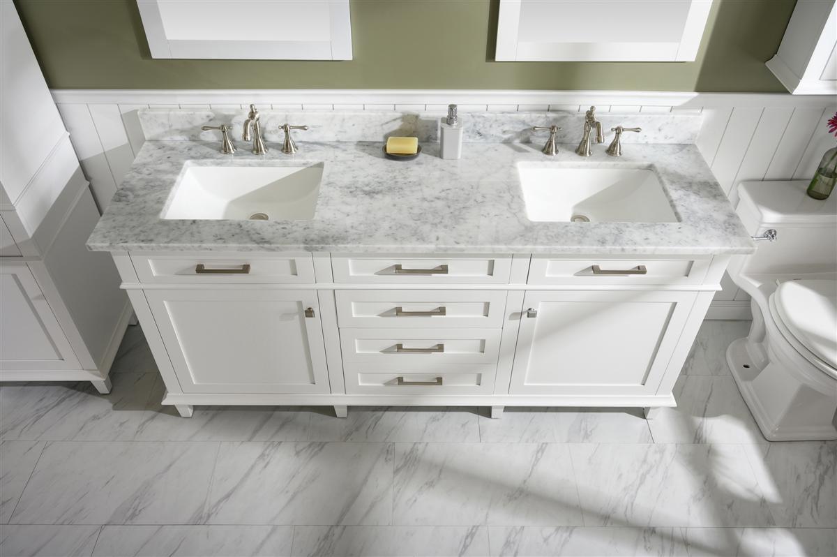 72" Haven Vanity with Double Sinks and Carrara Marble Top in White Finish