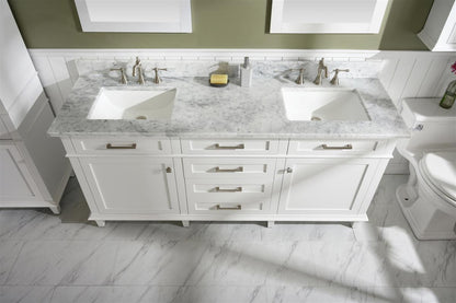 72" Haven Vanity with Double Sinks and Carrara Marble Top in White Finish