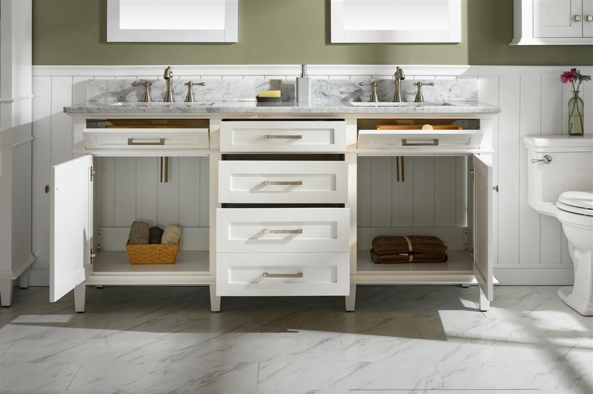 72" Haven Vanity with Double Sinks and Carrara Marble Top in White Finish