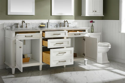 72" Haven Vanity with Double Sinks and Carrara Marble Top in White Finish