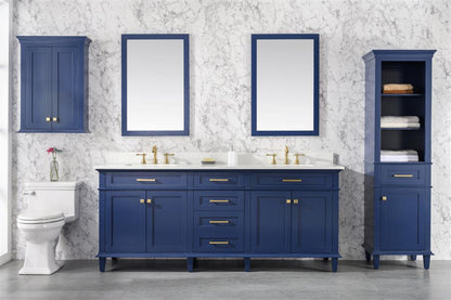 80" Haven Vanity with Double Sinks and Carrara Marble Top in Blue Finish