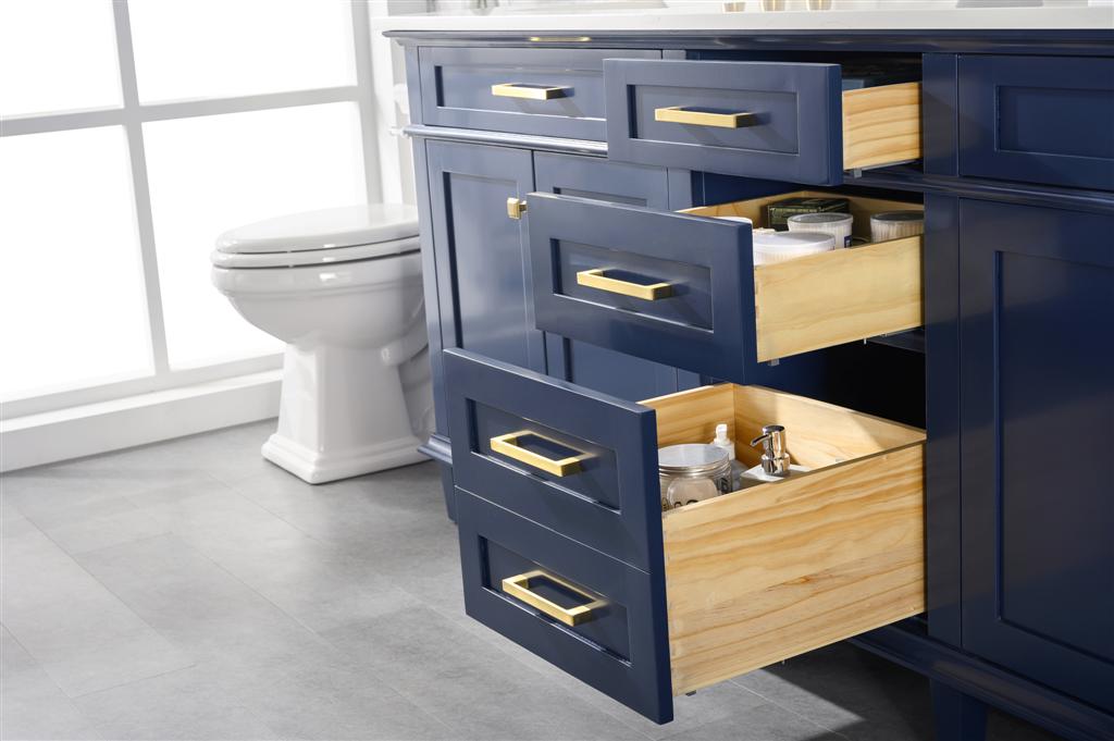 80" Haven Vanity with Double Sinks and Carrara Marble Top in Blue Finish