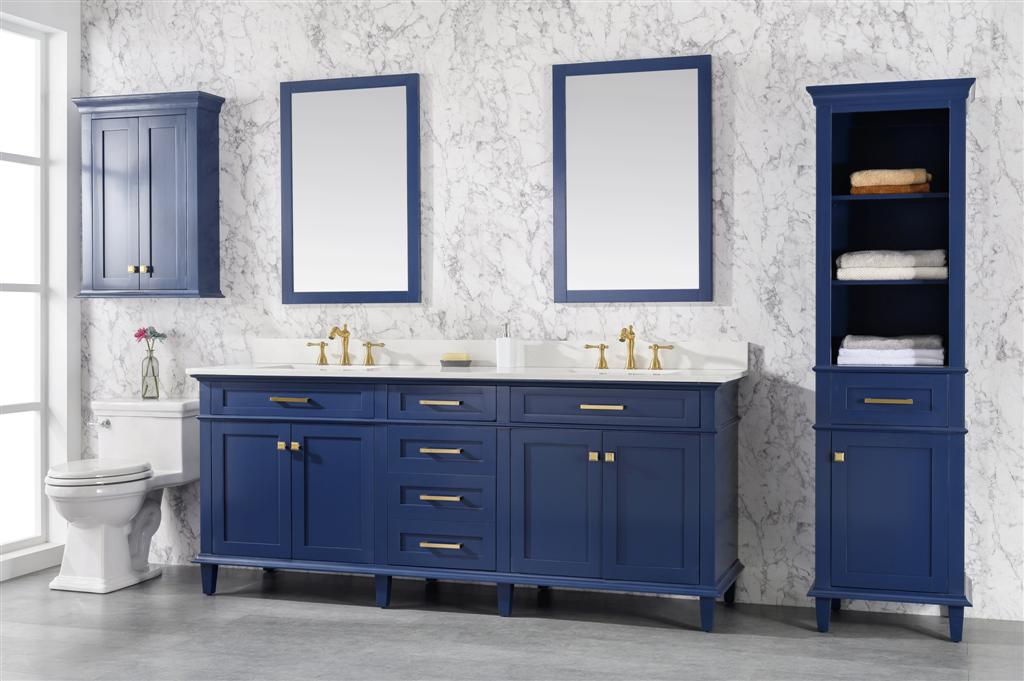 80" Haven Vanity with Double Sinks and Carrara Marble Top in Blue Finish