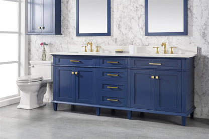 80" Haven Vanity with Double Sinks and Carrara Marble Top in Blue Finish