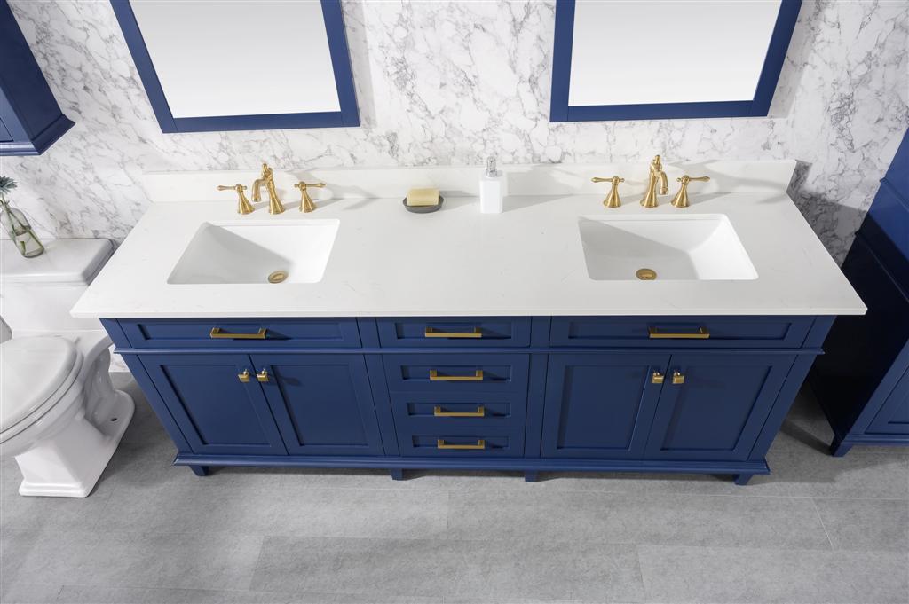 80" Haven Vanity with Double Sinks and Carrara Marble Top in Blue Finish