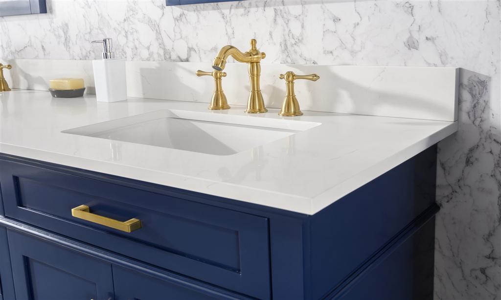 80" Haven Vanity with Double Sinks and Carrara Marble Top in Blue Finish