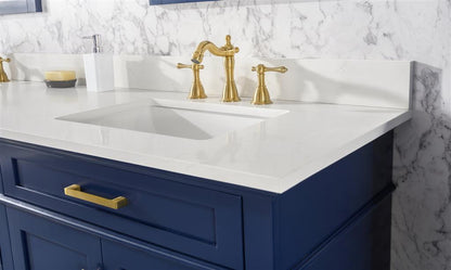 80" Haven Vanity with Double Sinks and Carrara Marble Top in Blue Finish