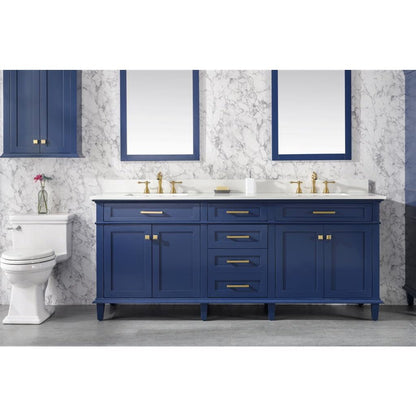 Legion Furniture 80" Blue Double Sink Vanity Cabinet With Carrara White Quartz Top Wlf2280-Cw-Qz WLF2280-B