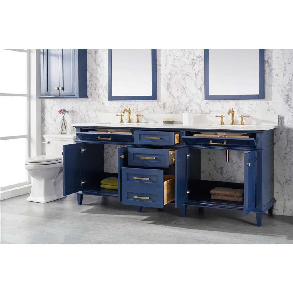 Legion Furniture 80" Blue Double Sink Vanity Cabinet With Carrara White Quartz Top Wlf2280-Cw-Qz WLF2280-B