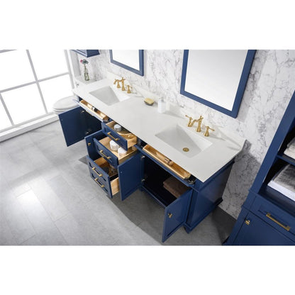 Legion Furniture 80" Blue Double Sink Vanity Cabinet With Carrara White Quartz Top Wlf2280-Cw-Qz WLF2280-B