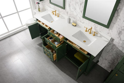 80" Haven Vanity with Double Sinks and Carrara Marble Top in Vogue Green Finish