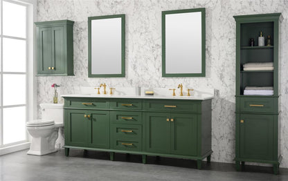 80" Haven Vanity with Double Sinks and Carrara Marble Top in Vogue Green Finish