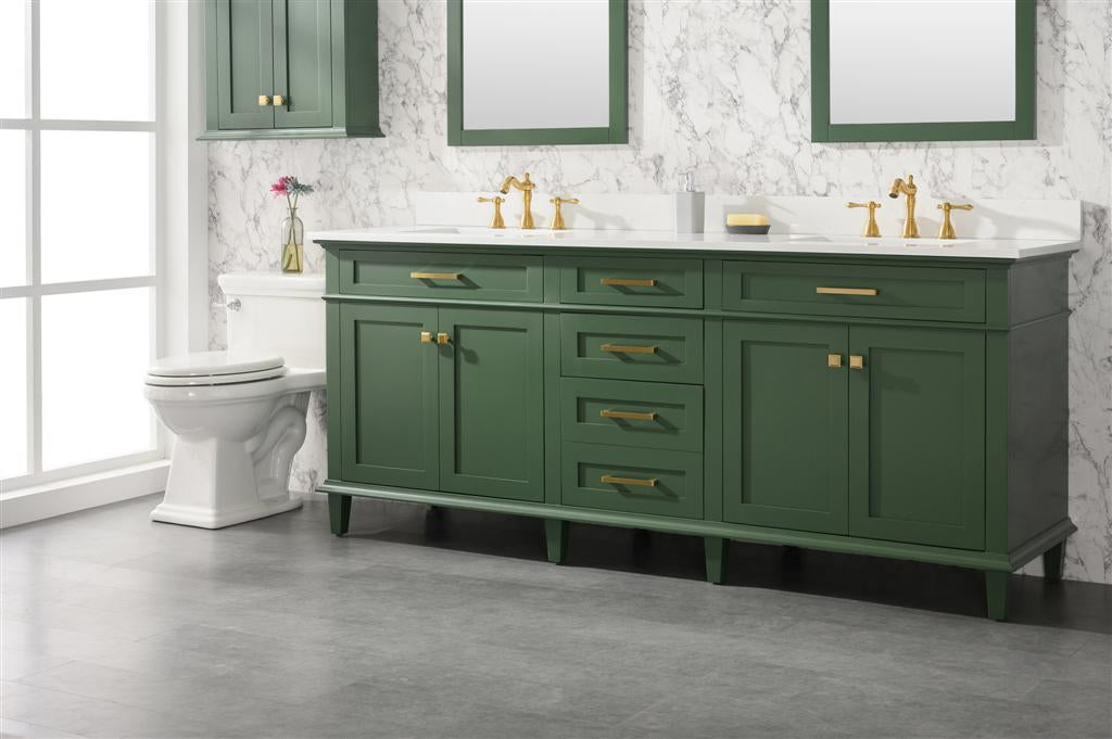 80" Haven Vanity with Double Sinks and Carrara Marble Top in Vogue Green Finish