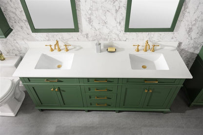 80" Haven Vanity with Double Sinks and Carrara Marble Top in Vogue Green Finish