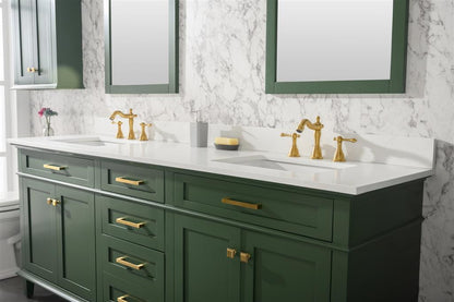 80" Haven Vanity with Double Sinks and Carrara Marble Top in Vogue Green Finish