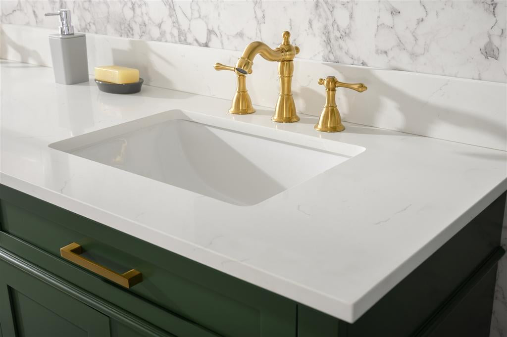 80" Haven Vanity with Double Sinks and Carrara Marble Top in Vogue Green Finish