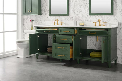 80" Haven Vanity with Double Sinks and Carrara Marble Top in Vogue Green Finish