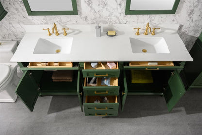 80" Haven Vanity with Double Sinks and Carrara Marble Top in Vogue Green Finish