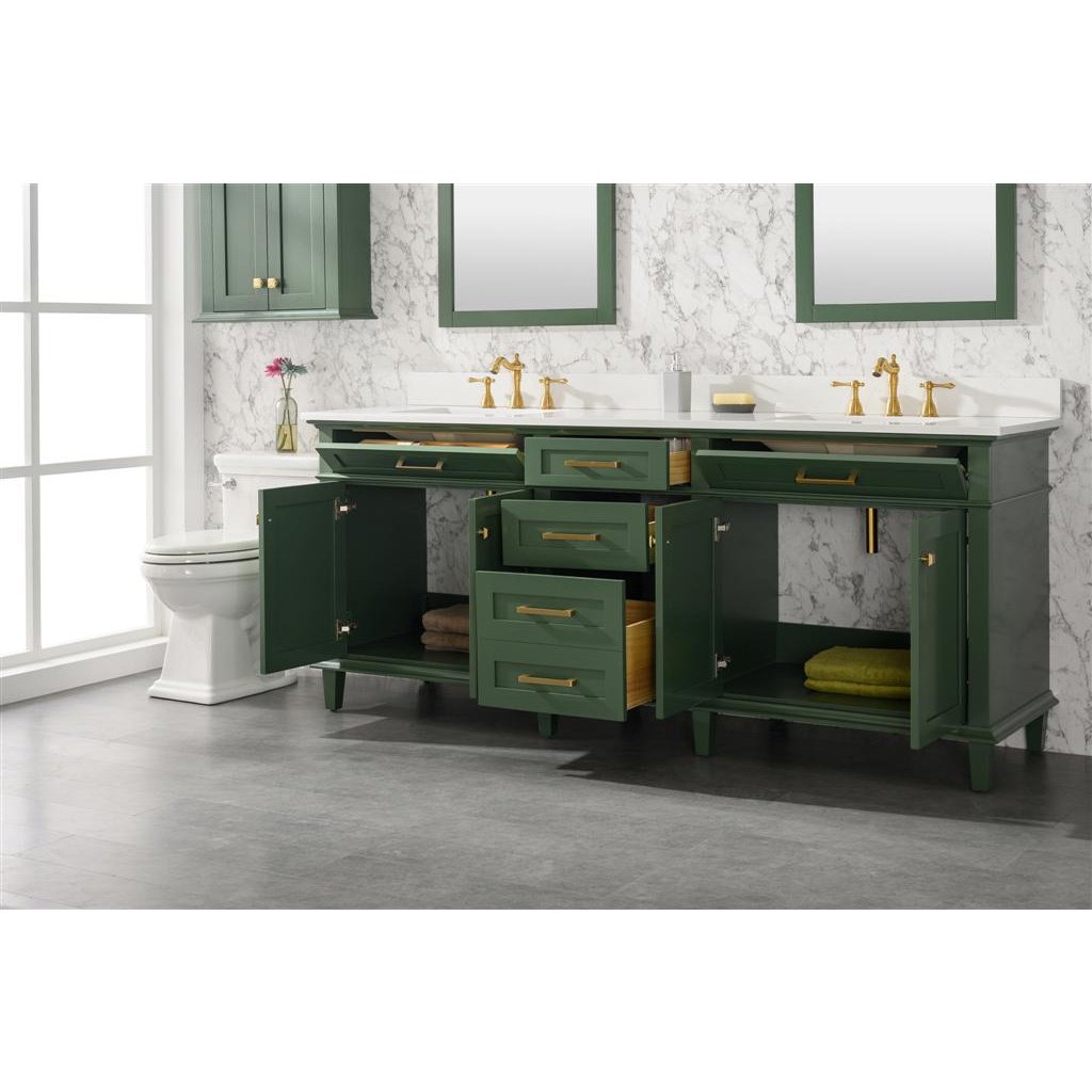 Legion Furniture 80" Vogue Green Double Single Sink Vanity Cabinet With Carrara White Quartz Top Wlf2280-Cw-Qz WLF2280-VG