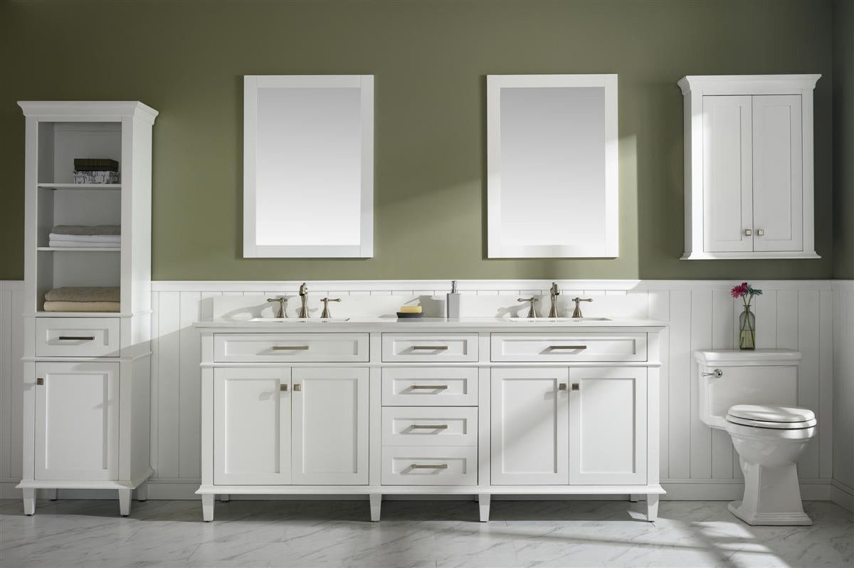 80" Haven Vanity with Double Sinks and Carrara Marble Top in White Finish