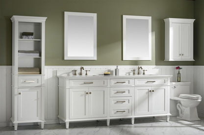 80" Haven Vanity with Double Sinks and Carrara Marble Top in White Finish