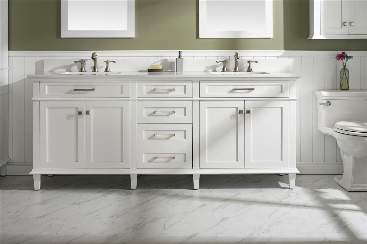 80" Haven Vanity with Double Sinks and Carrara Marble Top in White Finish