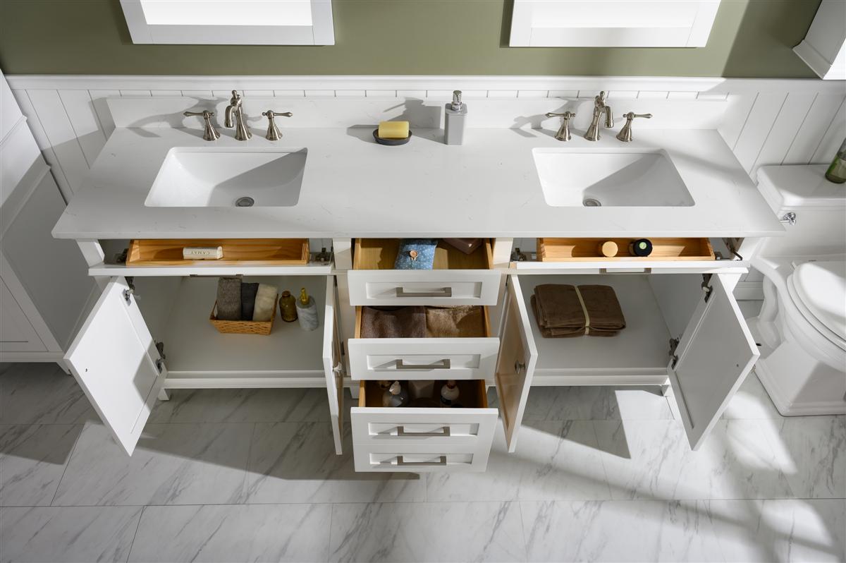 80" Haven Vanity with Double Sinks and Carrara Marble Top in White Finish