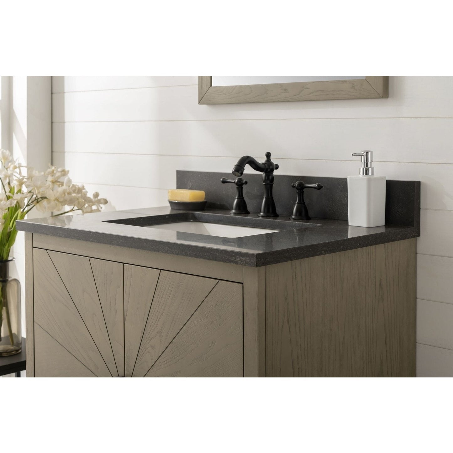 Legion Furniture 30" Antique Gray Oak Vanity With Blue Limestone Top WLF7040-30-AGO-BS